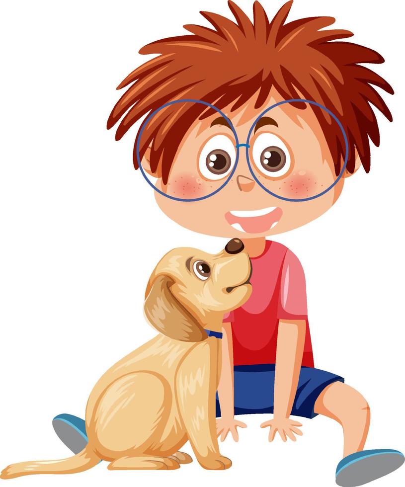 un' ragazzo con il suo cane cartone animato personaggio vettore