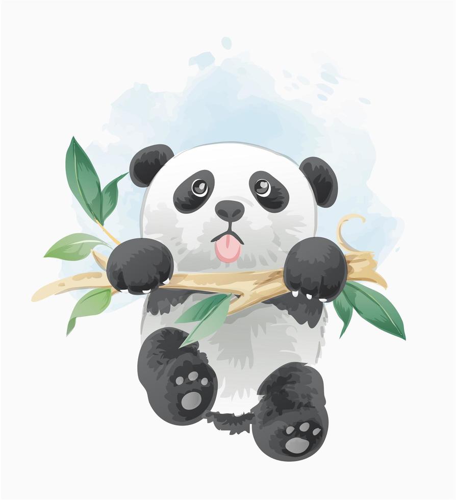 Panda appeso al ramo di un albero vettore