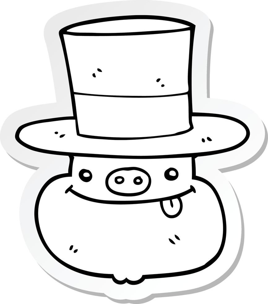 adesivo di un maiale cartone animato che indossa un cappello a cilindro vettore