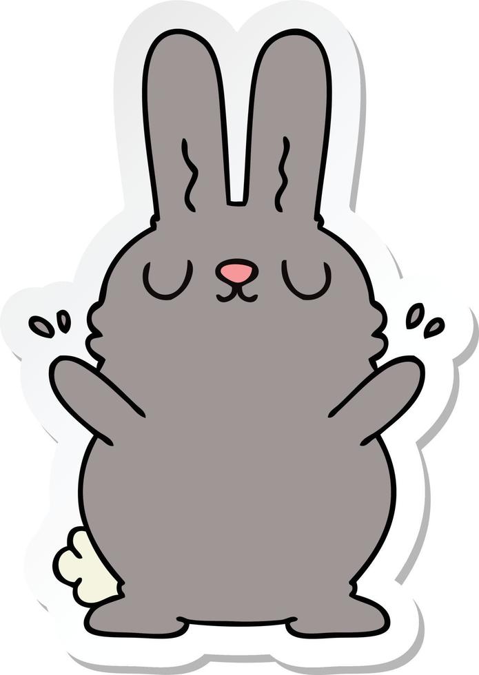 adesivo di un eccentrico coniglio cartone animato disegnato a mano vettore