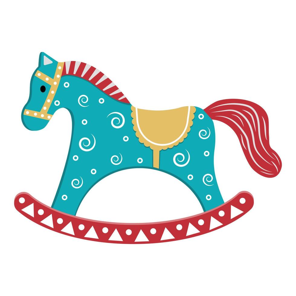 un'icona con l'immagine di un cavallo a dondolo in legno per bambini. illustrazione vettoriale isolato in stile cartone animato.