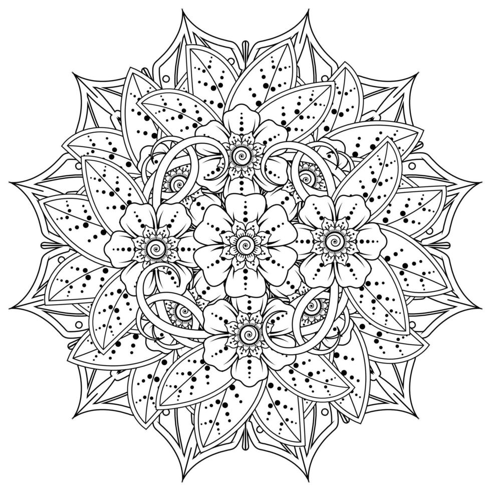 motivo circolare a forma di mandala per henné, mehndi, tatuaggio, decorazione. ornamento decorativo in stile etnico orientale. pagina del libro da colorare. vettore