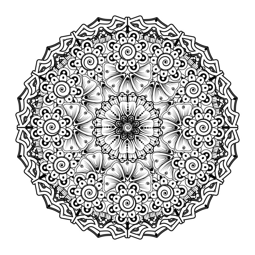 motivo circolare a forma di mandala per henné, mehndi, tatuaggio, decorazione. ornamento decorativo in stile etnico orientale. pagina del libro da colorare. vettore