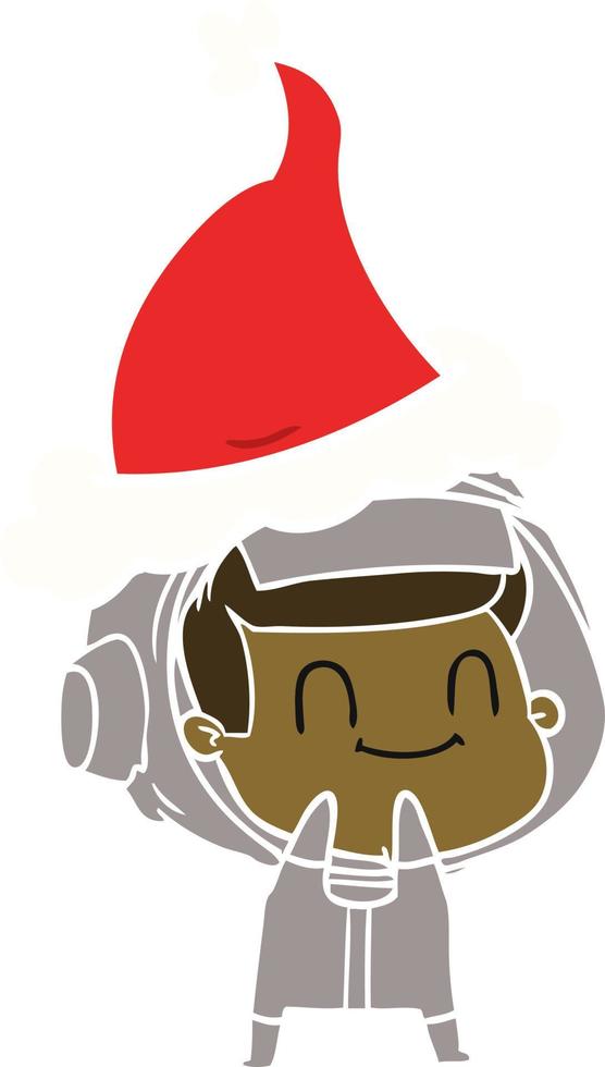 felice illustrazione a colori piatto di un astronauta che indossa il cappello di Babbo Natale vettore