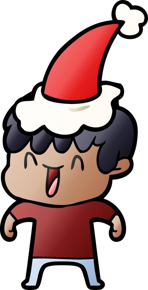 cartone animato sfumato di un ragazzo che ride che indossa il cappello di Babbo Natale vettore