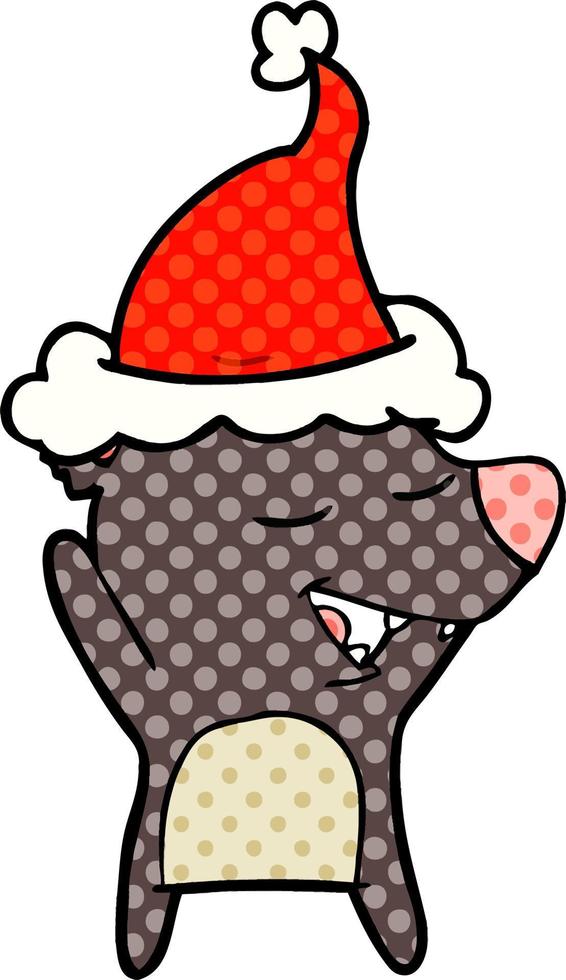 illustrazione in stile fumetto di un orso che indossa il cappello di Babbo Natale vettore