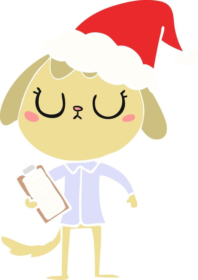 carino piatto colore illustrazione di un' cane indossare ufficio camicia indossare Santa cappello vettore