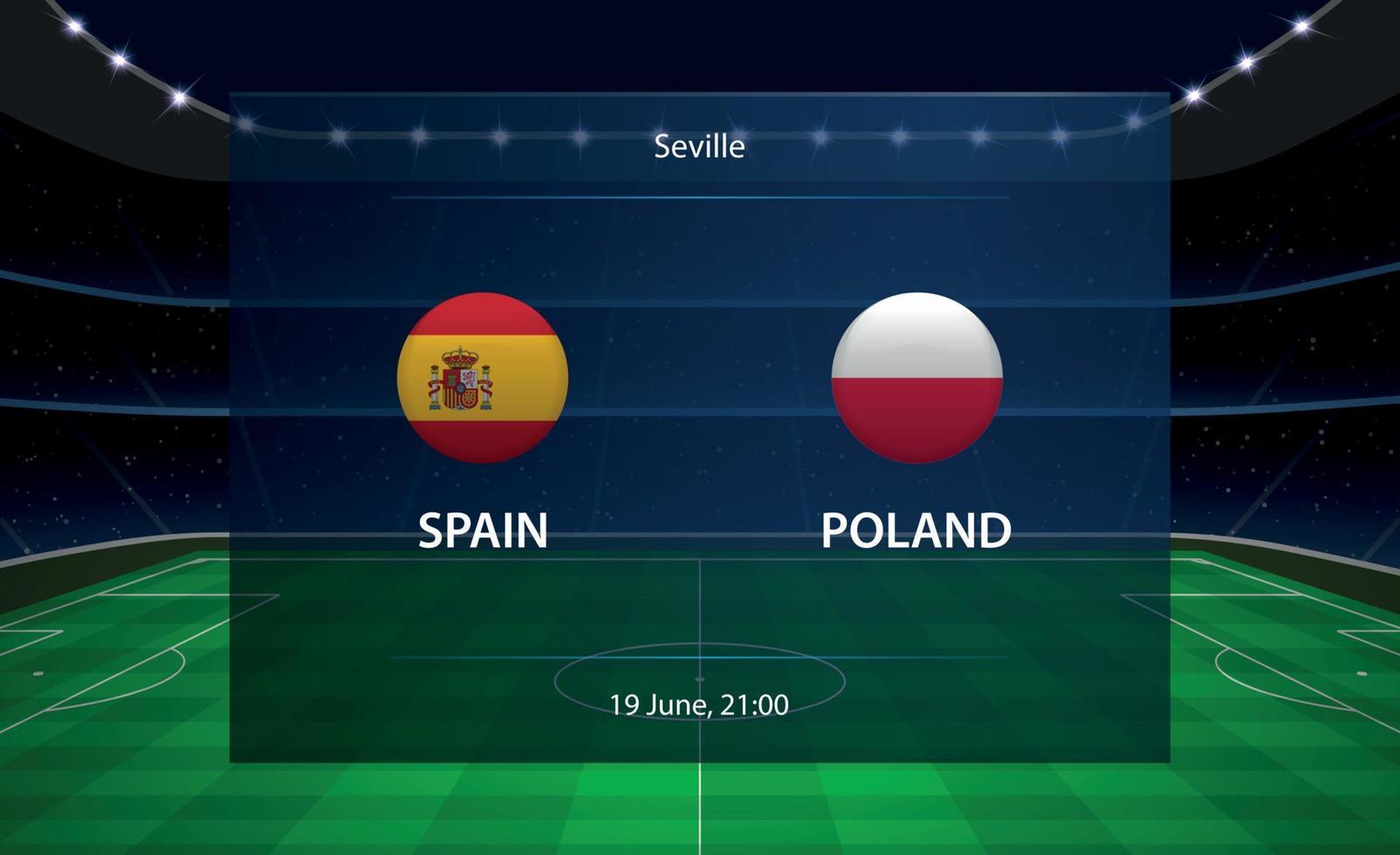 Spagna vs Polonia calcio tabellone segnapunti. trasmissione grafico calcio vettore