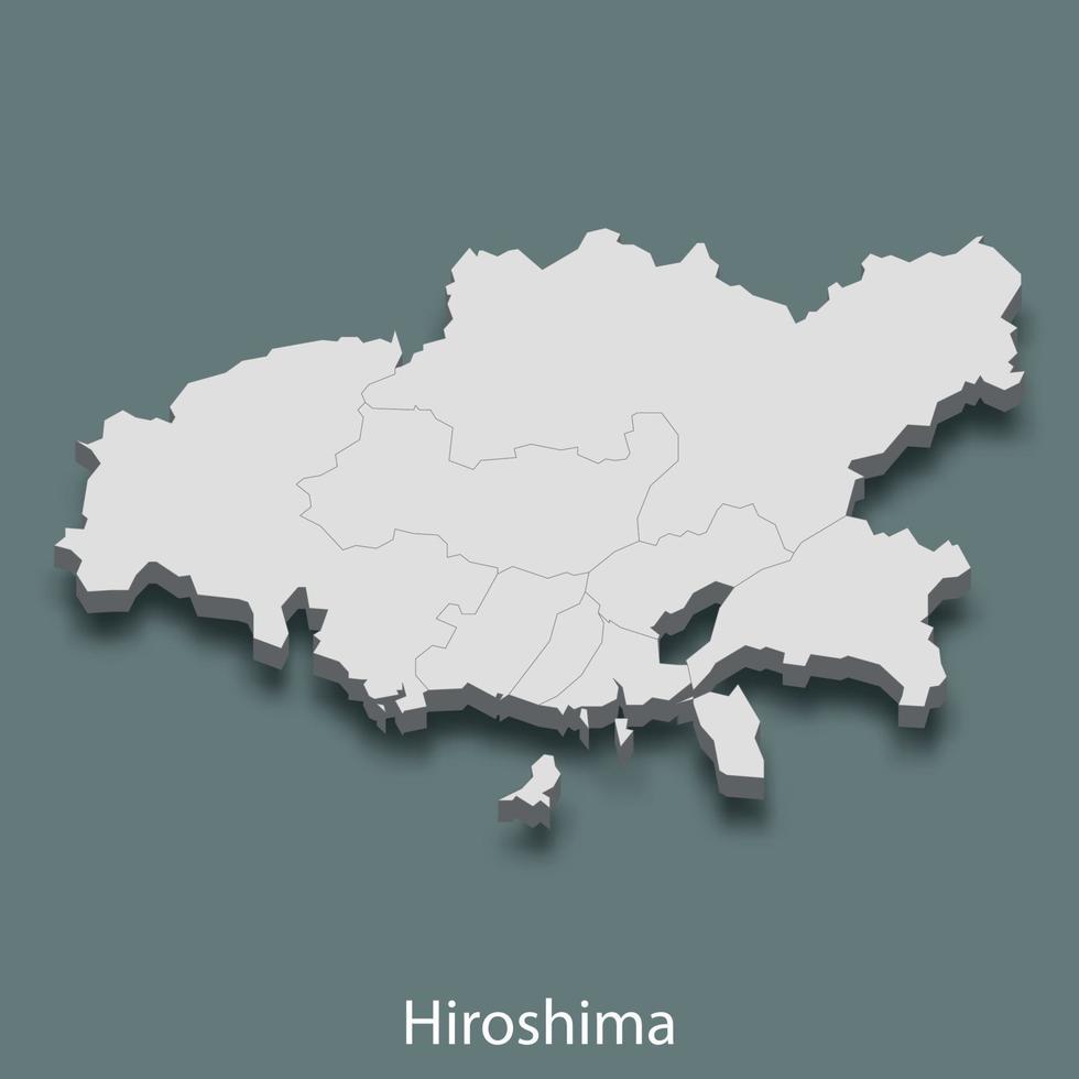 3d isometrico carta geografica di Hiroshima è un' città di Giappone vettore
