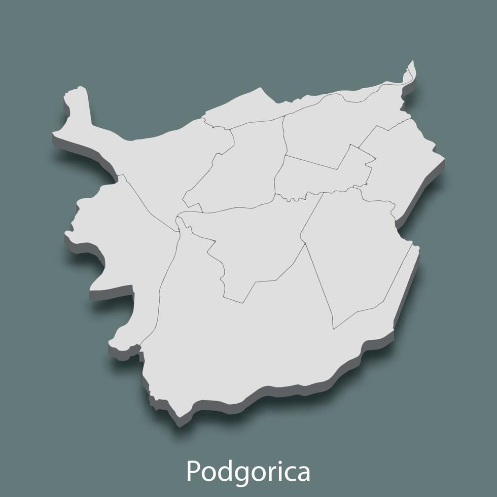 3d isometrico carta geografica di podgorica è un' città di montenegro vettore