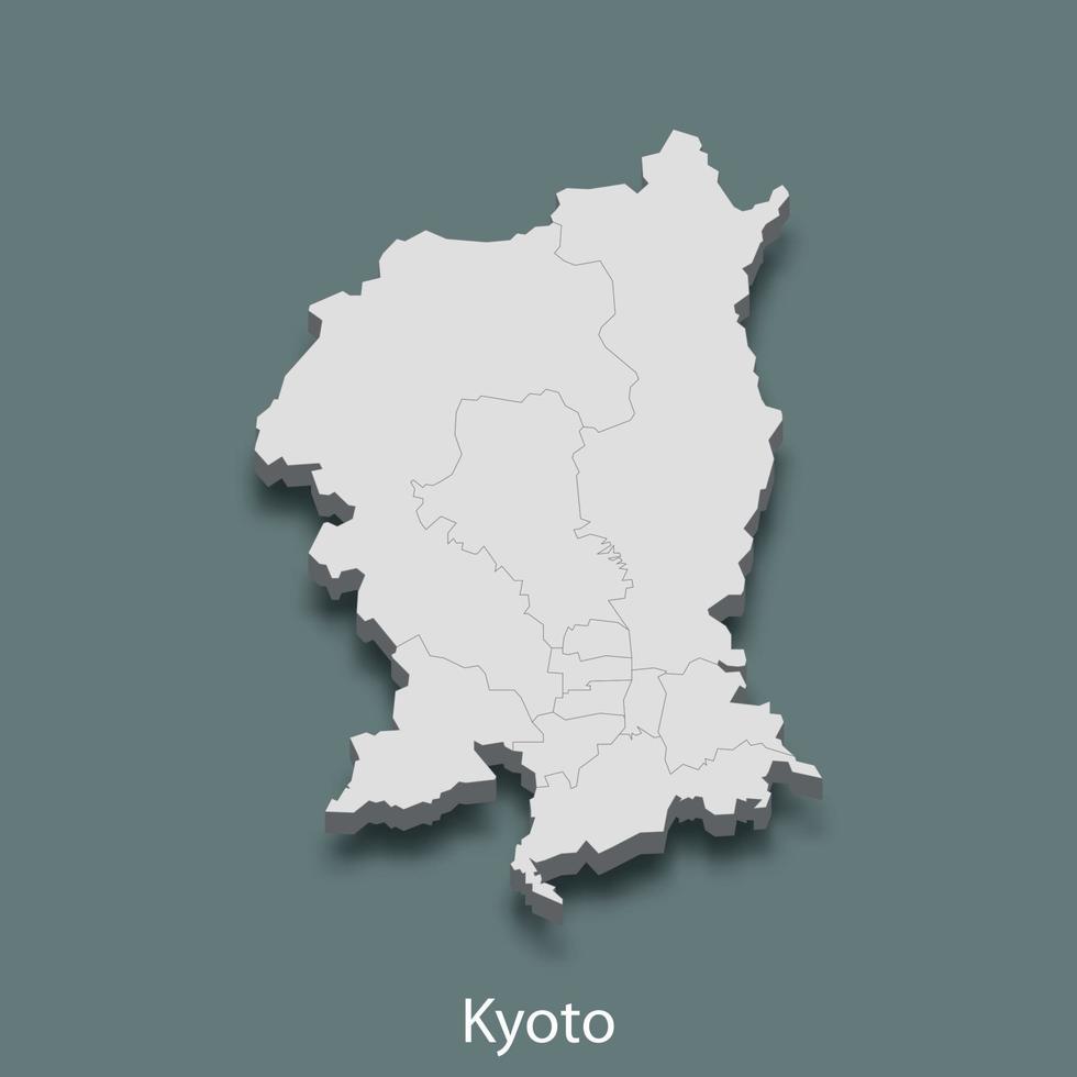 3d isometrico carta geografica di kyoto è un' città di Giappone vettore