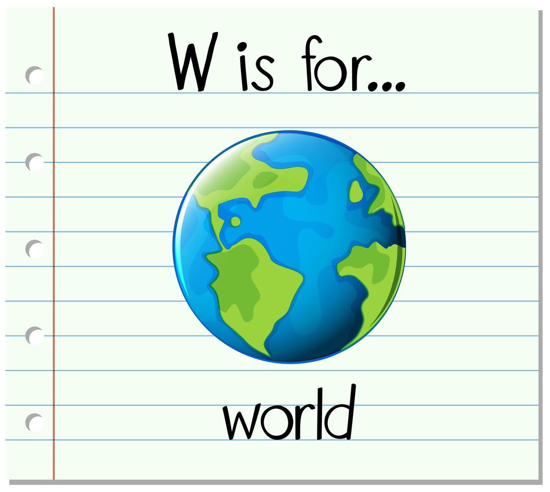 flashcard lettera w è per il mondo vettore