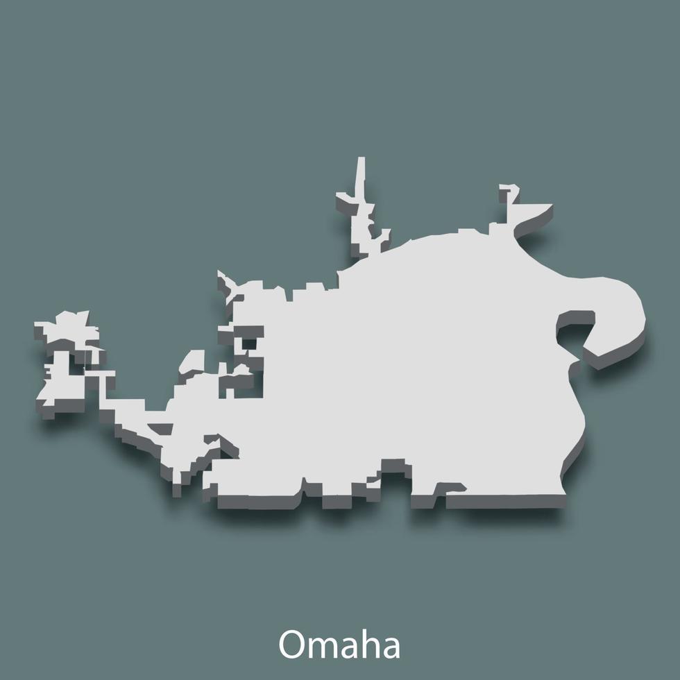 3d isometrico carta geografica di omaha è un' città di unito stati vettore