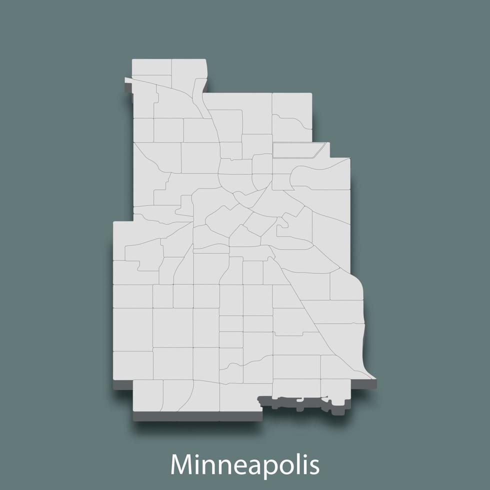 3d isometrico carta geografica di minneapolis è un' città di unito stati vettore