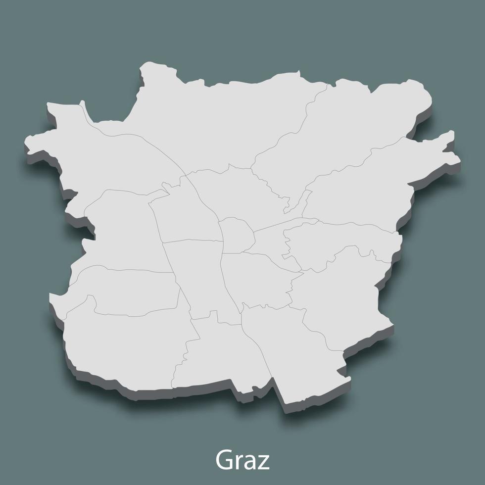 3d isometrico carta geografica di graz è un' città di Austria vettore