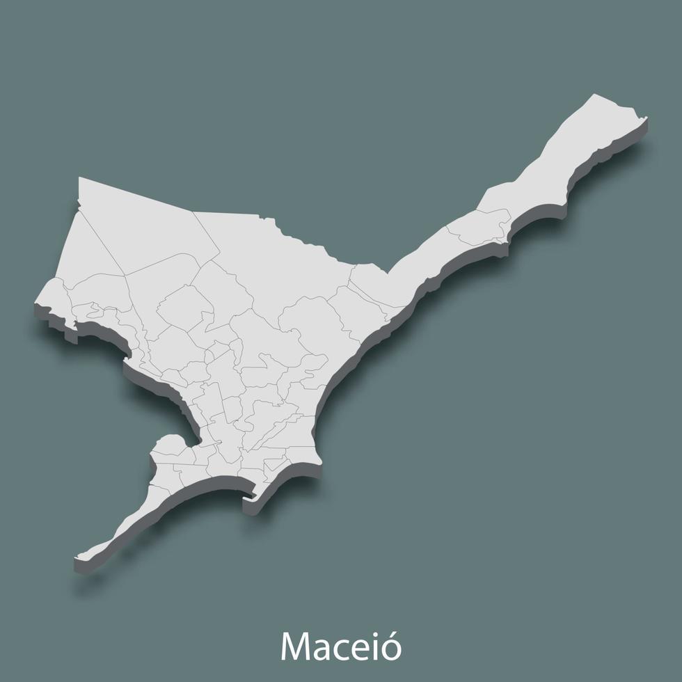 3d isometrico carta geografica di Maceio è un' città di brasile vettore