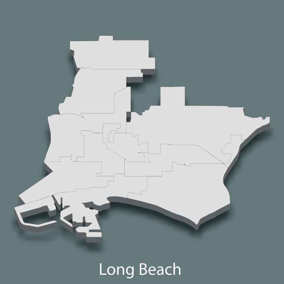 3d isometrico carta geografica di lungo spiaggia è un' città di unito stati vettore