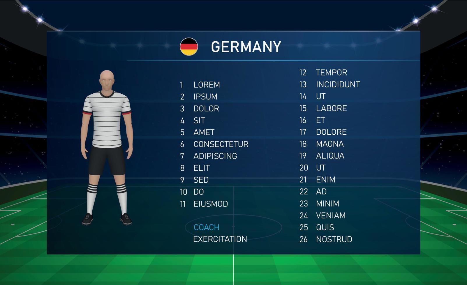 calcio tabellone segnapunti trasmissione grafico con squadra calcio squadra Germania vettore