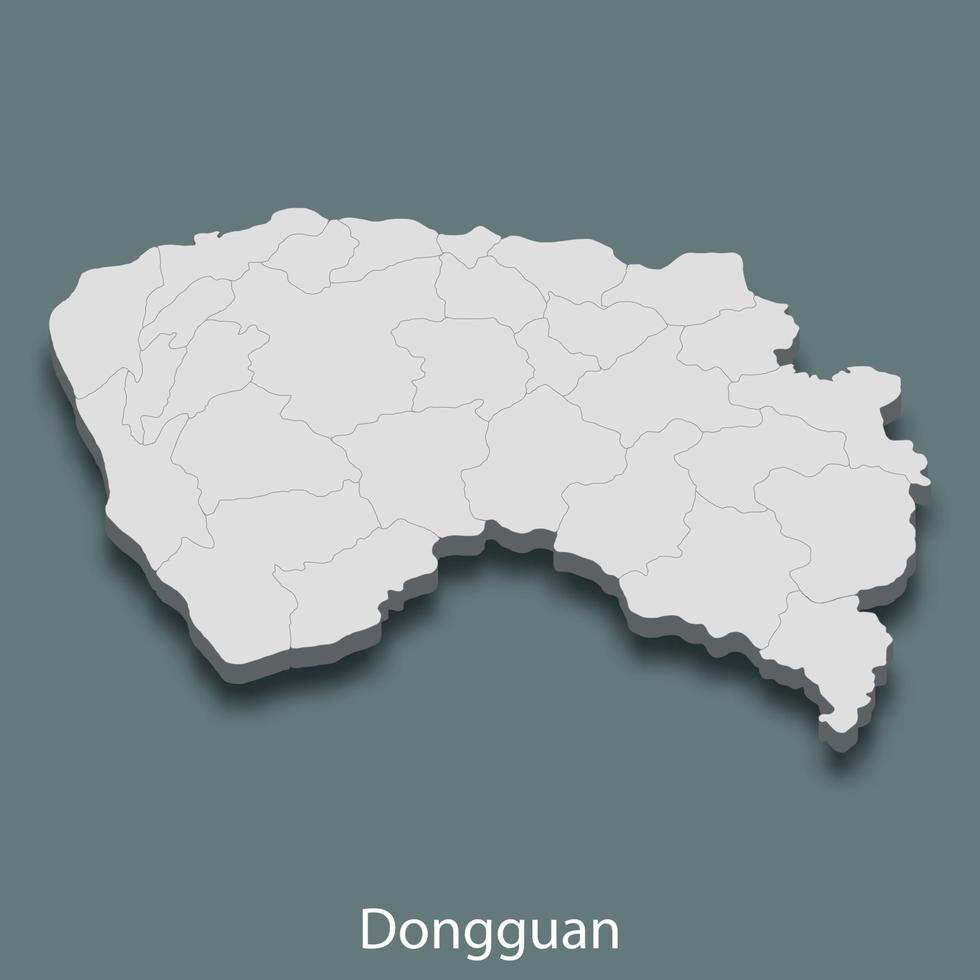 3d isometrico carta geografica di donguan è un' città di Cina vettore