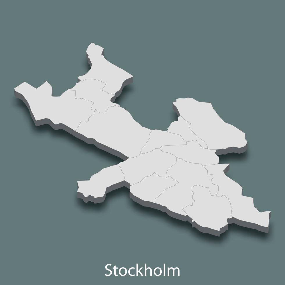 3d isometrico carta geografica di stoccolma è un' città di Svezia vettore