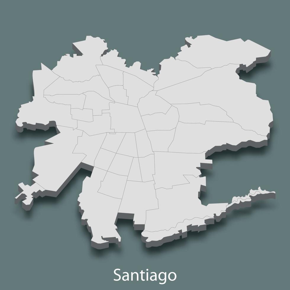 3d isometrico carta geografica di santiago è un' città di chile vettore