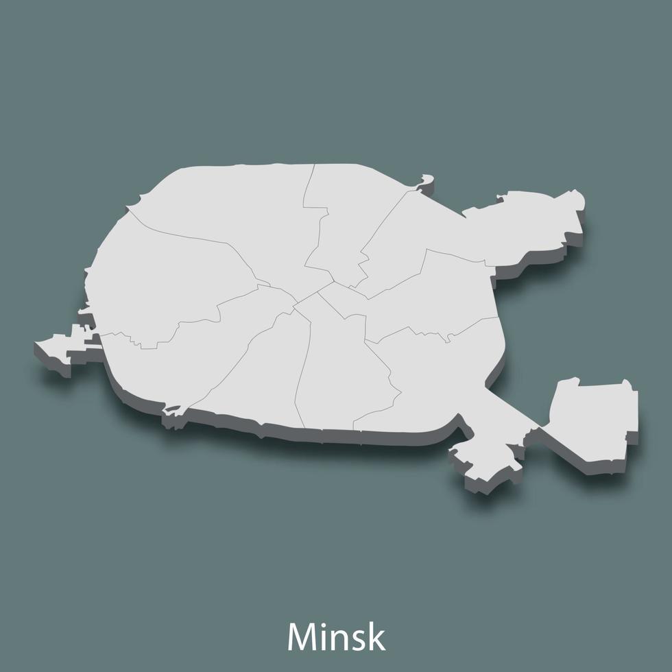 3d isometrico carta geografica di minsk è un' città di bielorussia vettore