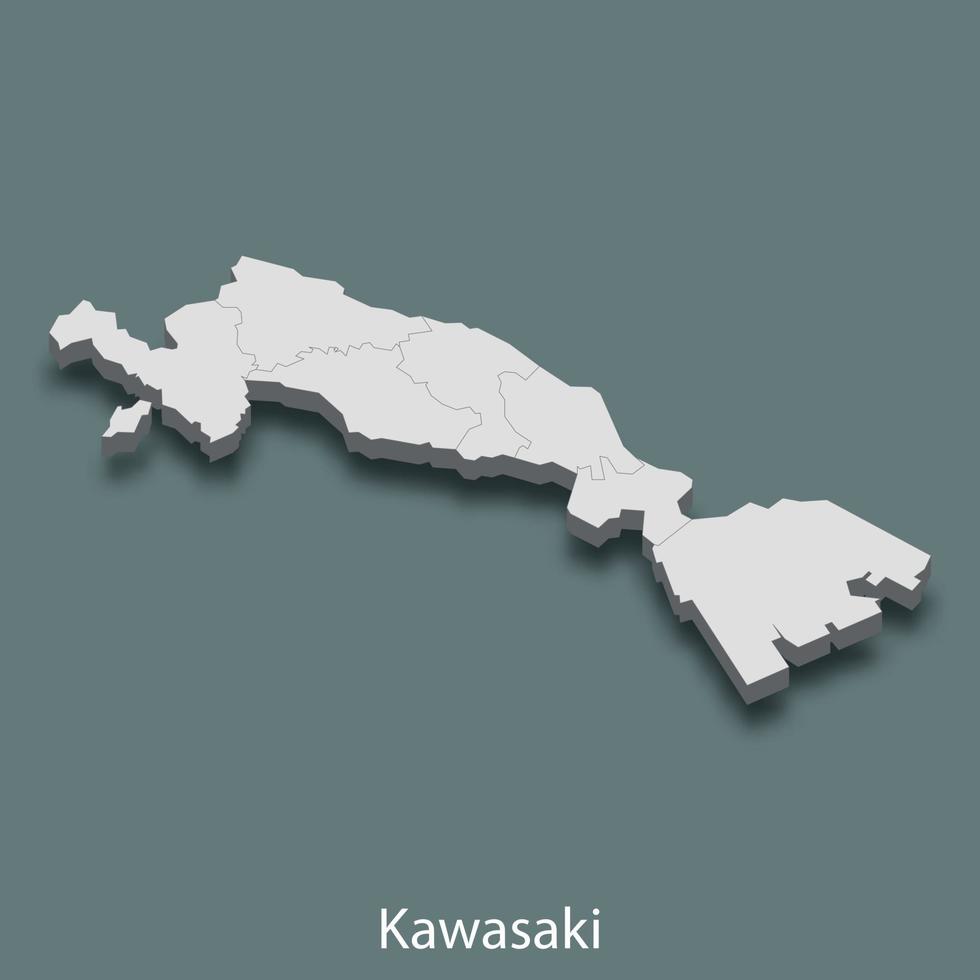 3d isometrico carta geografica di kawasaki è un' città di Giappone vettore