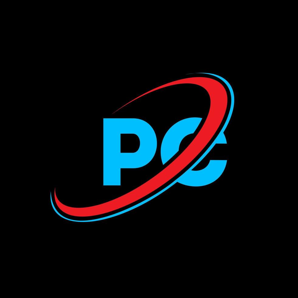 pc p c lettera logo design. iniziale lettera pc connesso cerchio maiuscolo monogramma logo rosso e blu. pc logo, p c design. pc, p c vettore