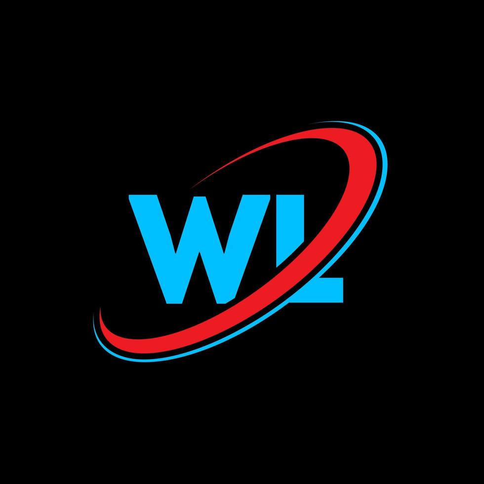 wl w l lettera logo design. iniziale lettera wl connesso cerchio maiuscolo monogramma logo rosso e blu. wl logo, w l design. wl, w l vettore