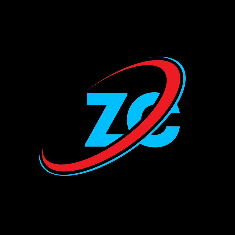 zc z c lettera logo design. iniziale lettera zc connesso cerchio maiuscolo monogramma logo rosso e blu. zc logo, z c design. zc, z c vettore