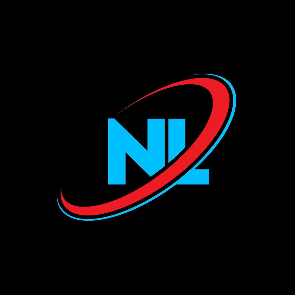 nl n l lettera logo design. iniziale lettera nl connesso cerchio maiuscolo monogramma logo rosso e blu. nl logo, n l design. nl, n l vettore