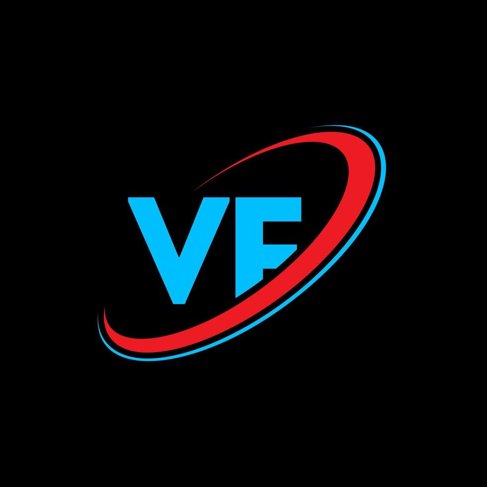 vf v f lettera logo design. iniziale lettera vf connesso cerchio maiuscolo monogramma logo rosso e blu. vf logo, v f design. vf, v f vettore