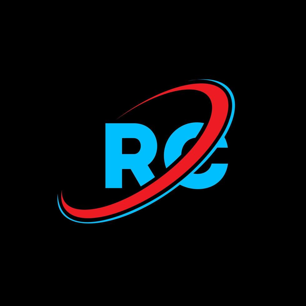 rc r c lettera logo design. iniziale lettera rc connesso cerchio maiuscolo monogramma logo rosso e blu. rc logo, r c design. rc, r c vettore