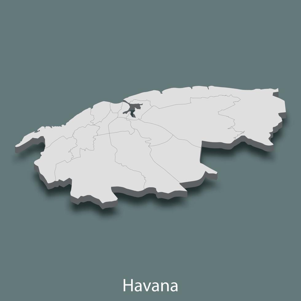 3d isometrico carta geografica di havana è un' città di Cuba vettore