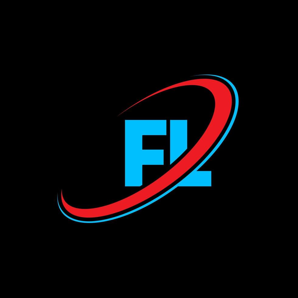 fl f l lettera logo design. iniziale lettera fl connesso cerchio maiuscolo monogramma logo rosso e blu. fl logo, f l design. fl, f l vettore