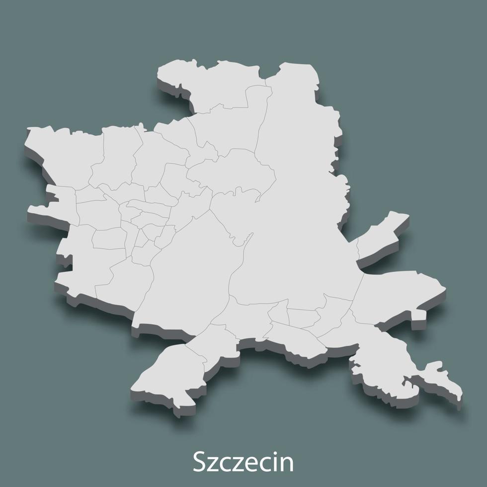 3d isometrico carta geografica di Stettino è un' città di Polonia vettore