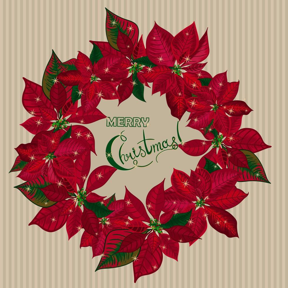 Vintage ▾ Natale carta con ghirlanda di poinsettia vettore