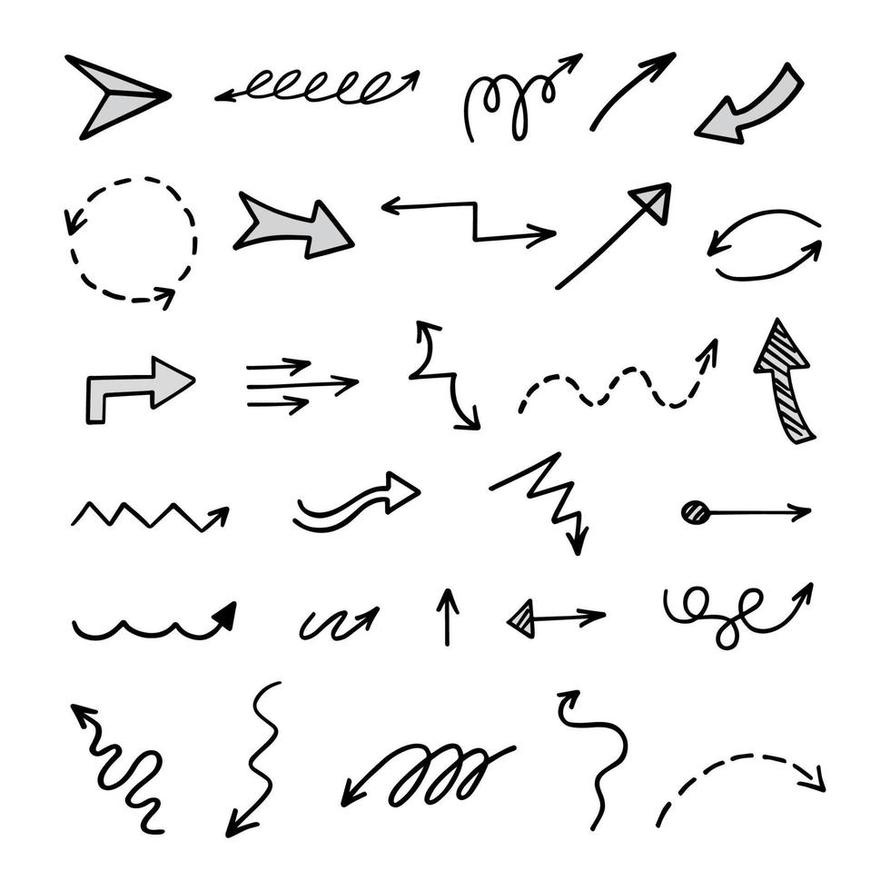 set vettoriale di frecce disegnate a mano, elementi per la presentazione