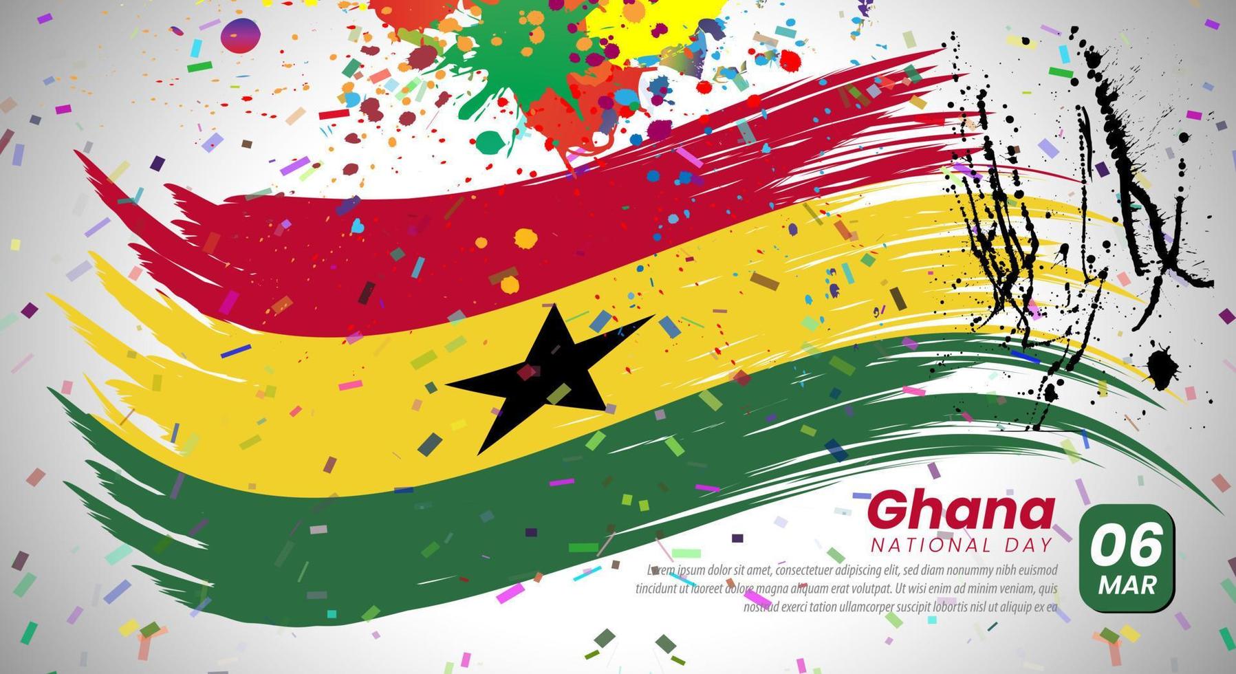 Ghana nazionale giorno. striscione, saluto carta, aviatore design. manifesto modello design vettore