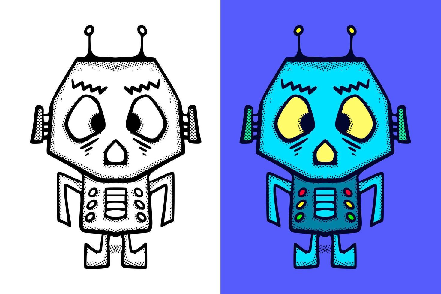 illustrazione robot carino mano disegnato cartone animato Vintage ▾ stile vettore