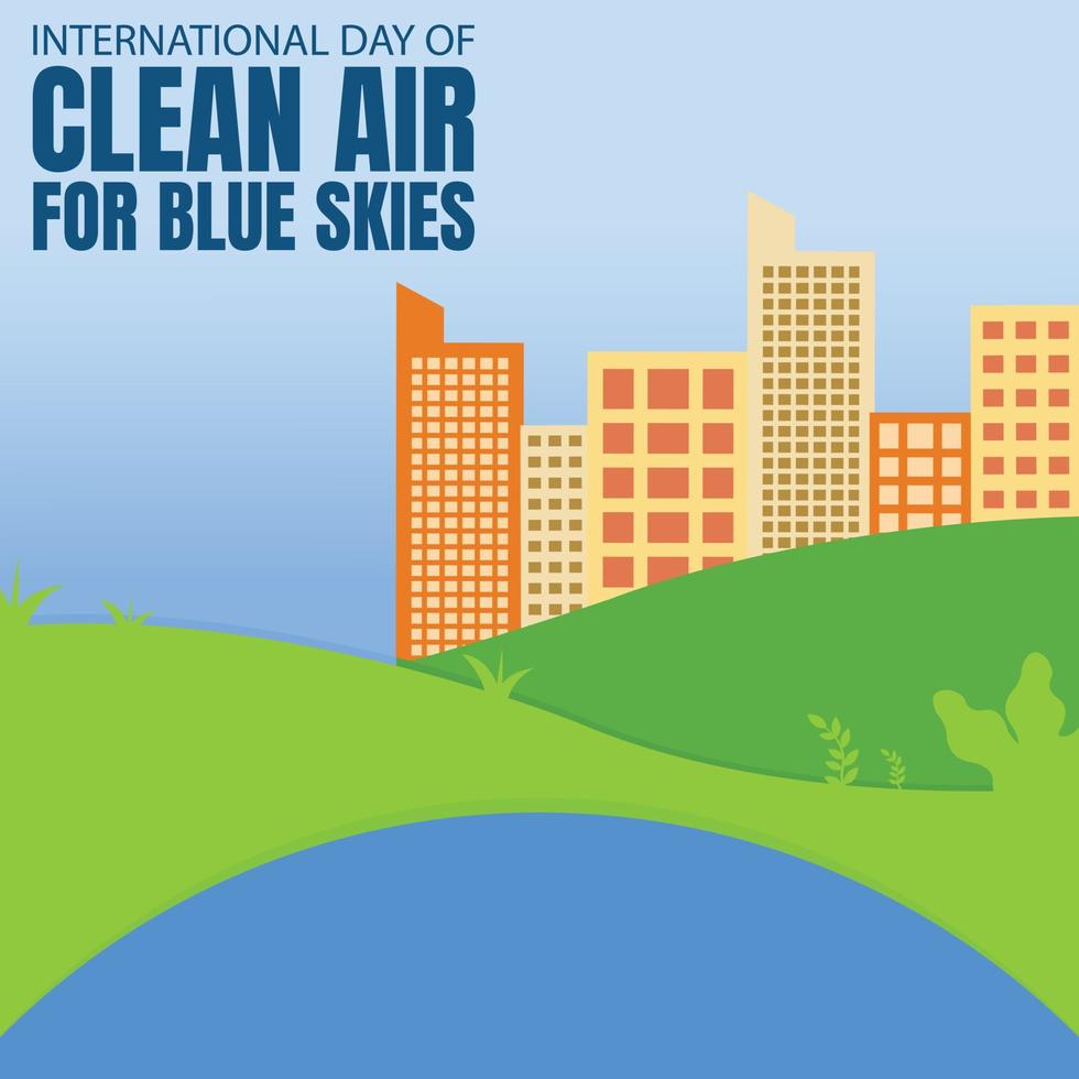 illustrazione vettore grafico di un' Visualizza di un' città a partire dal un' prato, con un' blu cielo, Perfetto per internazionale giorno, pulito aria per blu cieli, celebrare, saluto carta, eccetera.