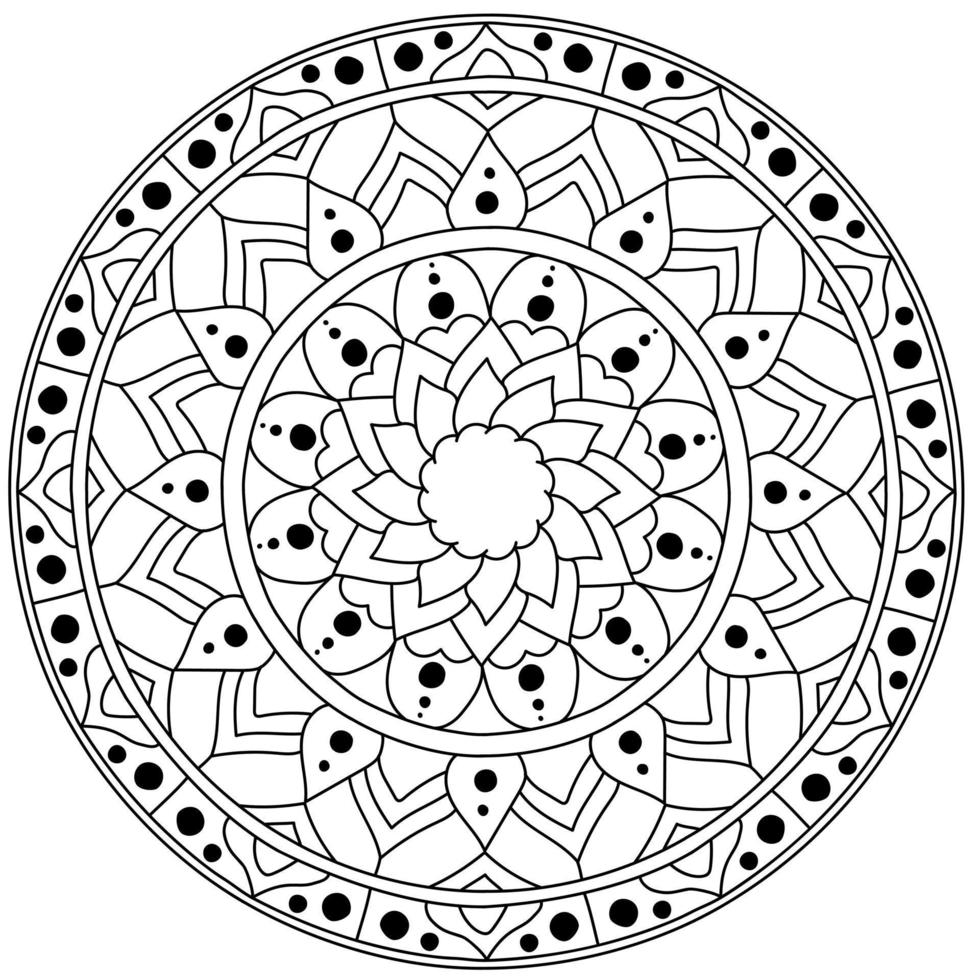 schema mandala con simmetrico modelli, fiore colorazione pagina con puntini e riccioli vettore