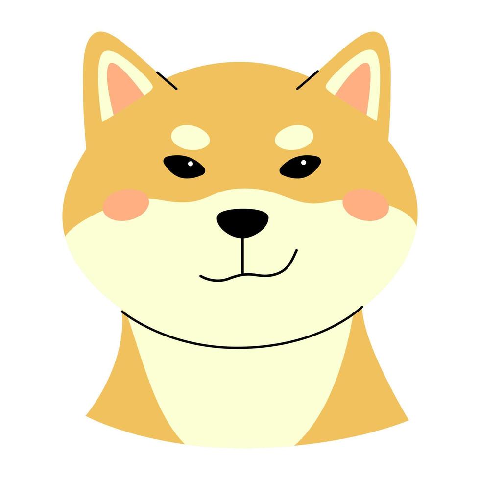 carino shiba inu cucciolo con un' largo sorriso. giocoso di razza testa e il petto animale domestico. carino disegnato a mano stile. Perfetto per pubblicità un' canile, animale domestico memorizzare o blog avatar vettore