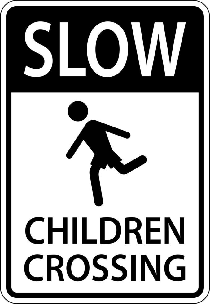 lento bambini attraversamento cartello su bianca sfondo vettore