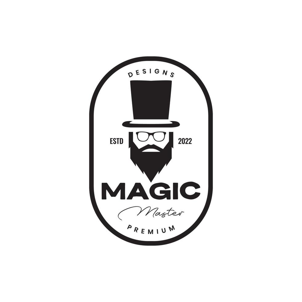 barbuto uomo con Magia cappello Vintage ▾ logo design vettore