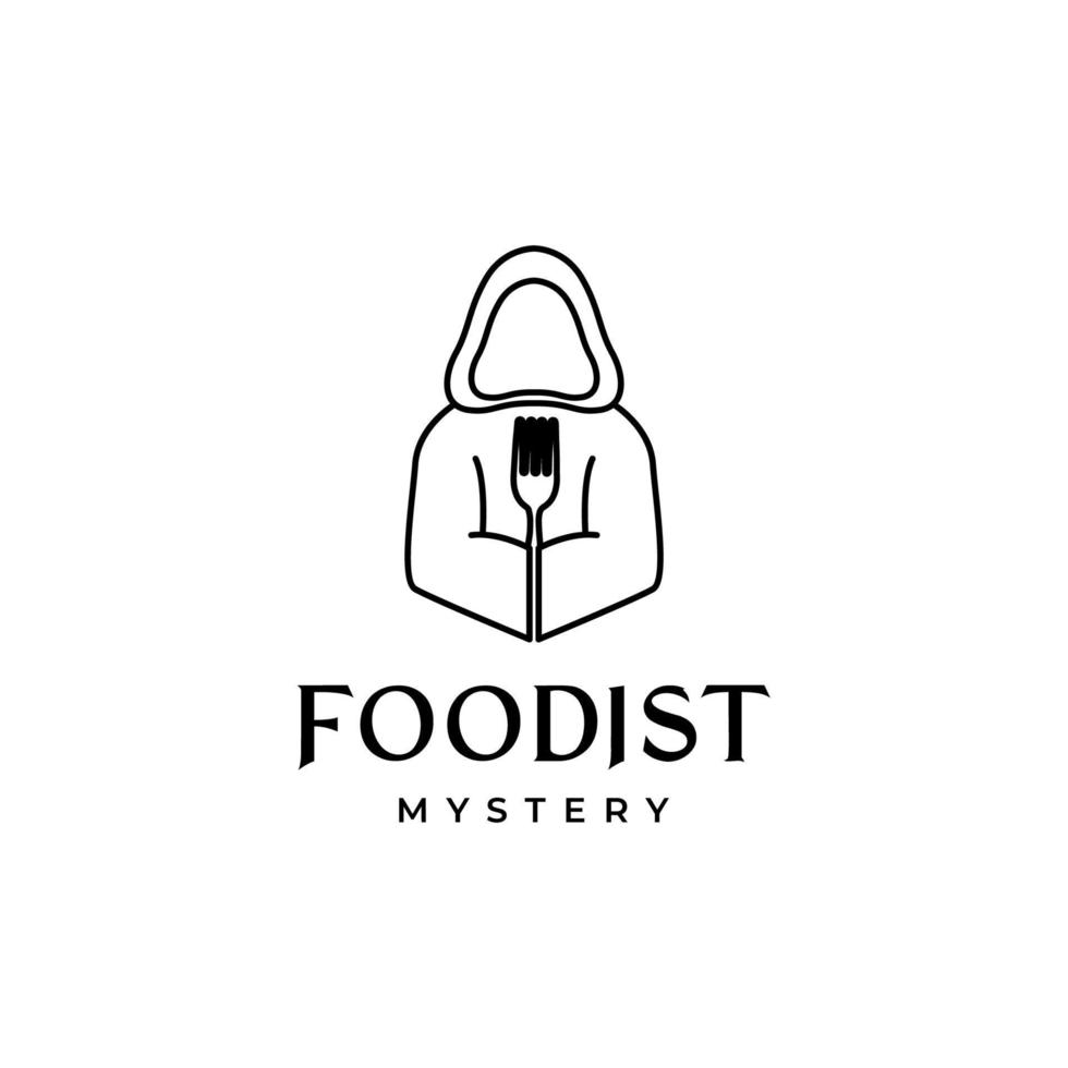 misterioso uomo con forchetta cibo logo design vettore