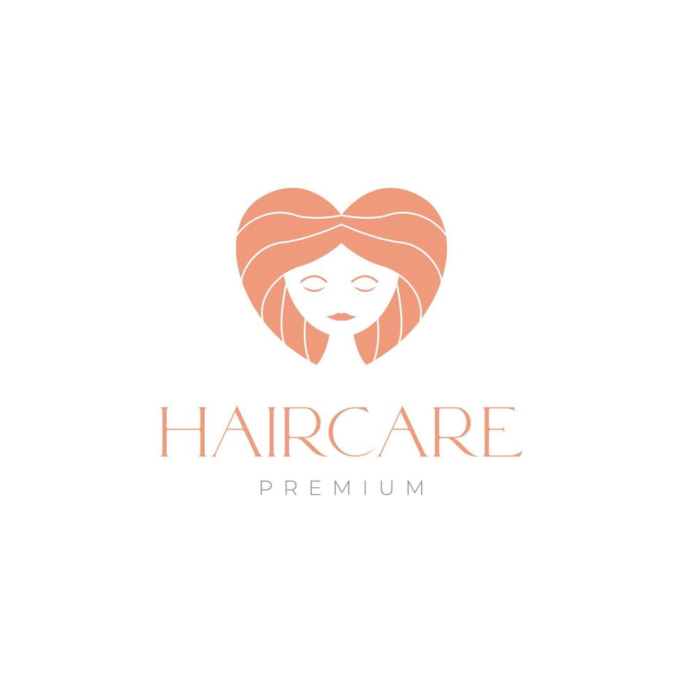 donna viso con amore capelli logo design vettore