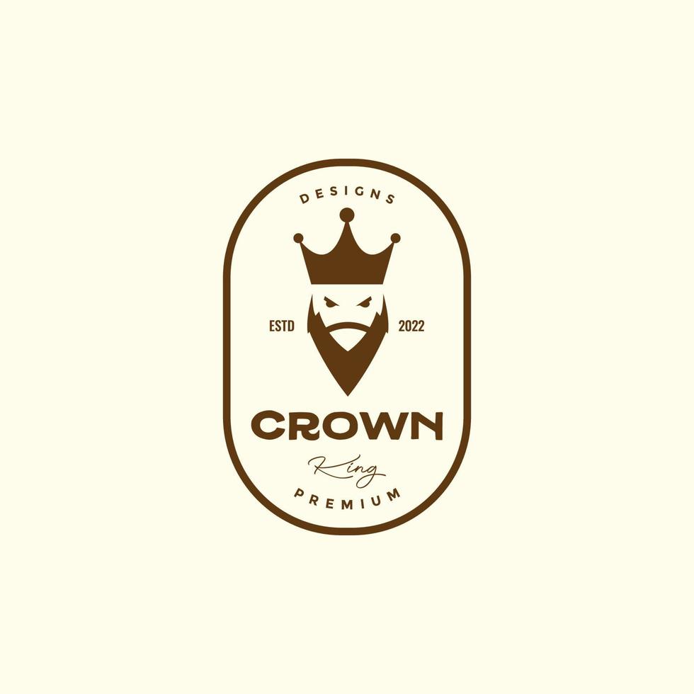 distintivo con re barba corona logo design vettore