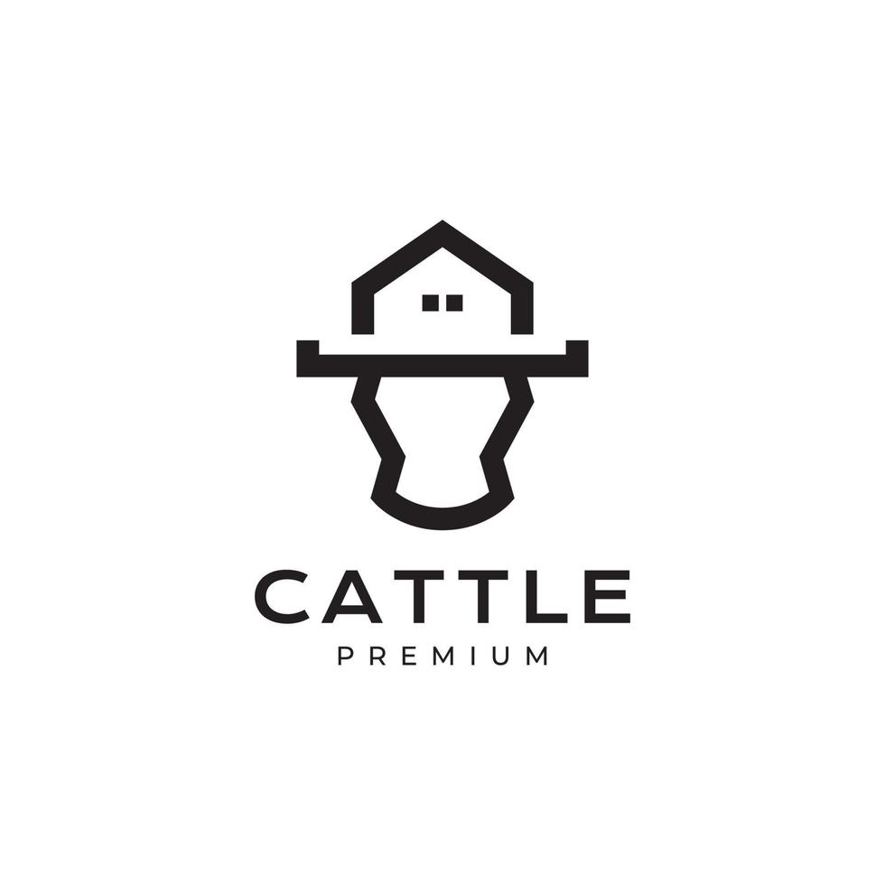 testa animale bestiame con casa logo design vettore