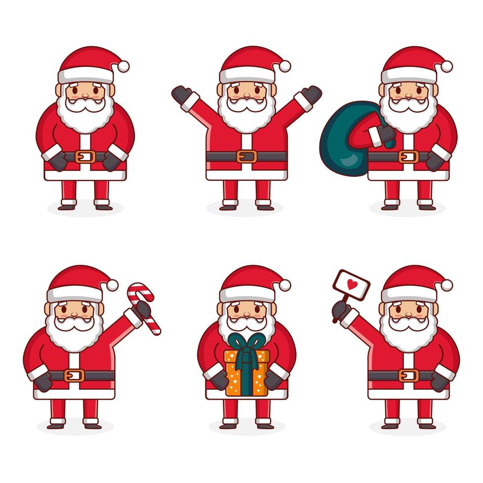 cartone animato Natale illustrazione impostato carino contento Santa Claus personaggi con i regali Borsa con i regali vettore